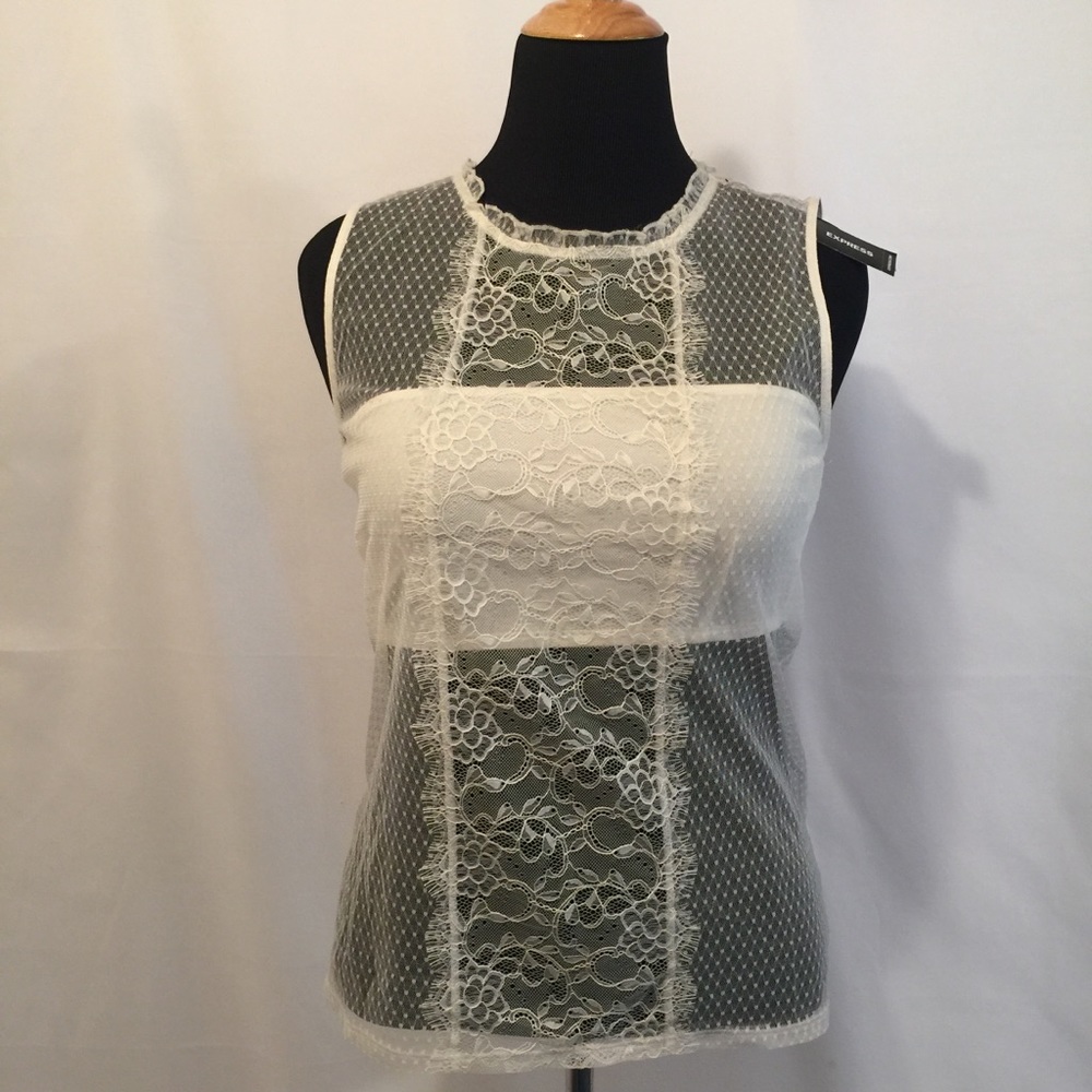 Express lace polka dot and floral sleeveless top